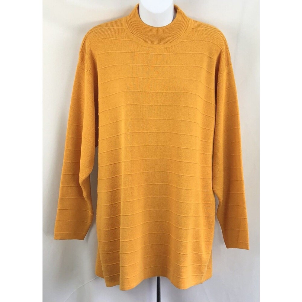 Vintage Marisa Christina MockNeck Sweater 1X Yellow Wool Blend LongSleeve 80 90s